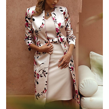 baratos Vestidos Estampados-Mulheres 2020 Bege Vestido Elegante Primavera Verão Duas Peças Floral Decote V Renda M L Delgado