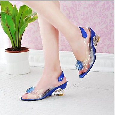 baratos Sapatos Femininos-Mulheres Sandálias Sandálias Anabela Sandália rasa Sapatos transparentes Verão Salto Plataforma Peep Toe Casual Diário Flor Sólido Couro Envernizado Branco / Preto / Amarelo