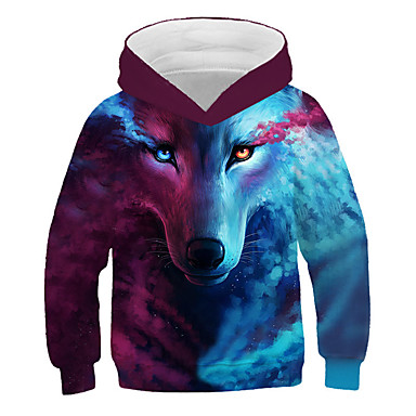 baratos 3D-Infantil Para Meninos Activo Moda de Rua Lobo Estampado 3D Animal Estampado Manga Longa Moleton &amp; Blusa de Frio Azul