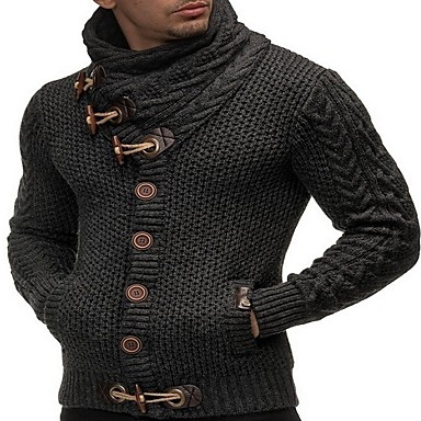 baratos Suéteres &amp; Cardigans Masculinos-Homens Sólido Manga Longa Pulôver Camisola Jumper, Gola Alta Preto / Branco / Azul Real US32 / UK32 / EU40 / US34 / UK34 / EU42 / US36 / UK36 / EU44