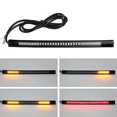 baratos Iluminação de Motocicleta-2 pcs luz de freio da motocicleta flexível placa de licença 48led luz âmbar vermelho cauda cauda parar freio lâmpada de pisca com fio