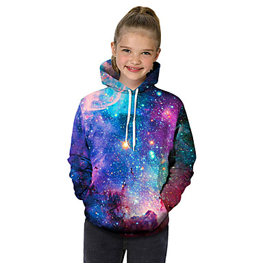 baratos Moletons Para Meninas-Infantil Bébé Para Meninas Activo Básico Feras Fantásticas Geométrica Galáxia Estampa Colorida Estampado Manga Longa Moleton &amp; Blusa de Frio Roxo