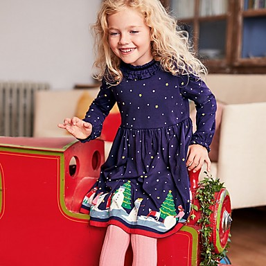 baratos Natal-Infantil Para Meninas Poá Natal Vestido Azul Marinha
