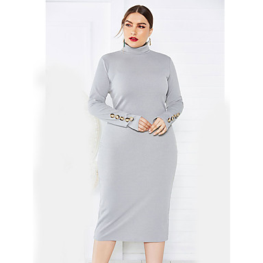 baratos Vestidos Suéter-Mulheres Tamanhos Grandes Tricô Vestido - Manga Longa Sólido Gola Alta Básico Elegante Encontro Casual Vinho Azul Marinha Cinzento XL XXL XXXL XXXXL XXXXXL