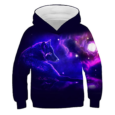 baratos Roupas de Meninos-Infantil Para Meninos Activo Moda de Rua Lobo Estampado 3D Animal Estampado Manga Longa Moleton &amp; Blusa de Frio Roxo