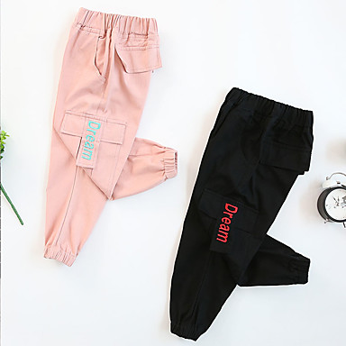 baratos Calças &amp; Leggings para Meninas-Infantil Bébé Para Meninas Básico Moda de Rua Jacquard Bordado Calças Preto