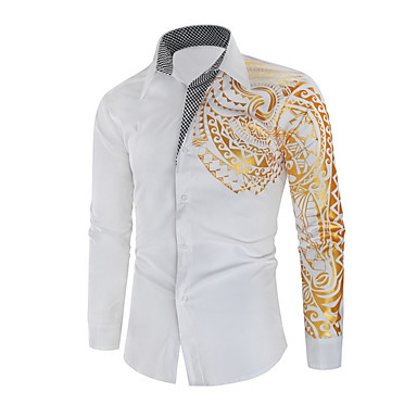 baratos Camisas Masculinas-Homens Camisa Social Geométrica Preto