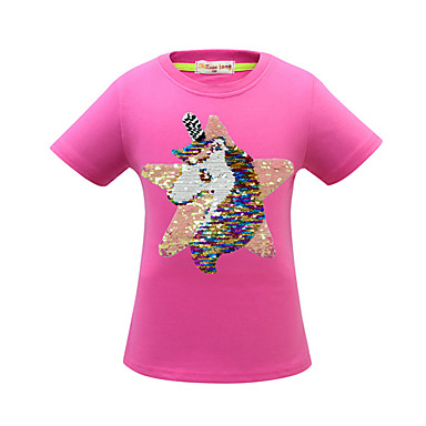 baratos Blusas para Meninas-Infantil Para Meninas Básico Estampado Manga Curta Camiseta Rosa