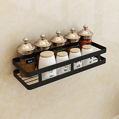 baratos Para Organizar a Sua Cozinha-banheiro pendurado cesta prateleira preto aço inoxidável preto fosco espaço livre de perfuração rack de tempero rack de armazenamento de cozinha