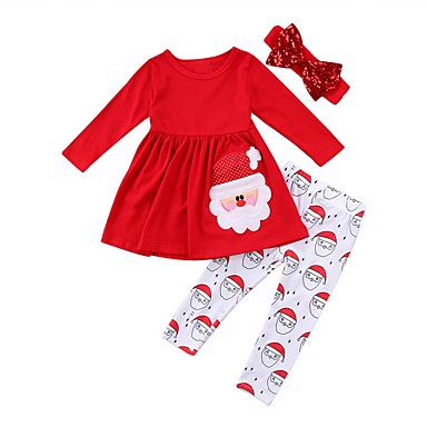 baratos Natal-Infantil Para Meninas Activo Festival Estampado Natal Manga Longa Conjunto Vermelho