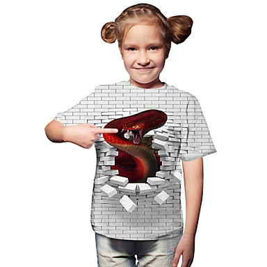baratos Blusas para Meninas-Infantil Bébé Para Meninas Activo Básico Feras Fantásticas Geométrica Estampado Estampa Colorida Estampado Manga Curta Camiseta Branco