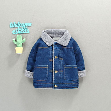 baratos Casacos para Meninos Bebês-bebê Para Meninos Moda de Rua Sólido Jaqueta &amp; Casaco Azul