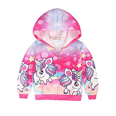 baratos Moletons Para Meninas-Infantil Para Meninas Básico Unicorn Estampado Estampado Manga Longa Moleton &amp; Blusa de Frio Rosa
