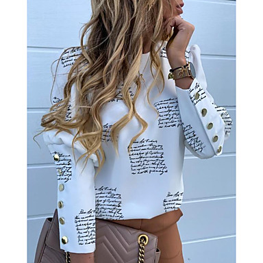 baratos Novidades-Mulheres Camisa Social Moda de Rua Estampado, Geométrica Branco