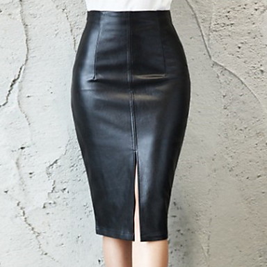 baratos Saias Femininas-Mulheres Sensual Roupa Diária Bodycon Saias - Sólido Preto S M L / Poliuretano