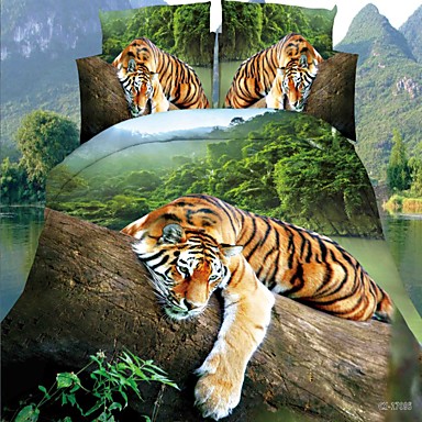 baratos Edredom-Conjunto de Capa de Edredão Animal Poliéster / Algodão Estampado 4 PeçasBedding Sets