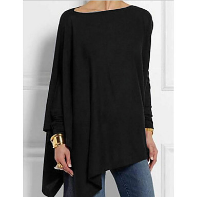 baratos Blusas-Mulheres Sólido Camiseta Diário Preto / Marron / Azul Marinha / Cinzento