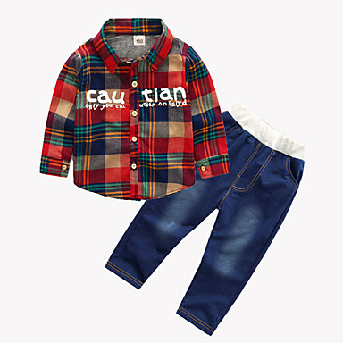 baratos Conjuntos para Para Meninos Bebês-bebê Para Meninos Activo / Básico Estampado Estampado Manga Longa Padrão Padrão Conjunto Vermelho