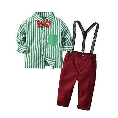 baratos Conjuntos para Para Meninos Bebês-bebê Para Meninos Moda de Rua Listrado / Natal Manga Longa Padrão Algodão Conjunto Vermelho / Bébé