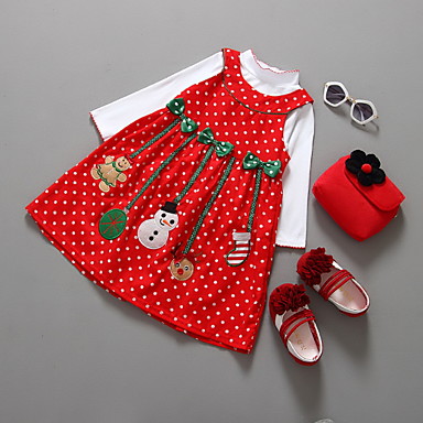 baratos Natal-Infantil Para Meninas Desenho Animado Vestido Vermelho