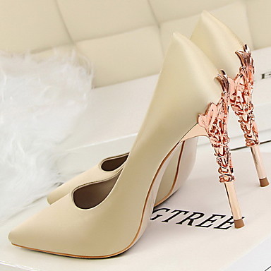 baratos Sapatos Femininos-Mulheres Saltos Primavera Salto de fantasia Dedo Apontado Clássico Casamento Festas &amp; Noite Sólido Cetim Branco / Preto / Amarelo / 3-4