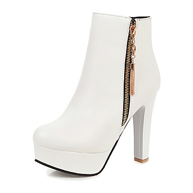 baratos Botas Femininas-Mulheres Botas Salto Robusto Ponta Redonda Couro Ecológico Botas Curtas / Ankle Casual / Formais Outono &amp; inverno Preto / Branco / Rosa claro