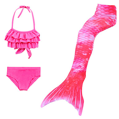 baratos Roupas de Meninas-Infantil Para Meninas Activo Estilo bonito Cauda de Sereia Estampa Colorida Arco-Íris Frente Única Cordões Sem Manga Roupa de Banho Azul Claro