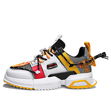 baratos Tênis Masculino-Homens Sapatos Confortáveis Com Transparência / Couro Ecológico Primavera / Outono &amp; inverno Casual Tênis Caminhada Absorção de choque Estampa Colorida Preto / Branco / Amarelo / Arco-íris