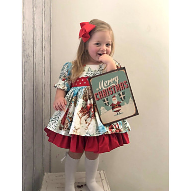 baratos Roupas de Bebê-bebê Para Meninas Boho Papai Noel Geométrica Estampado Manga Curta Vestido Vermelho