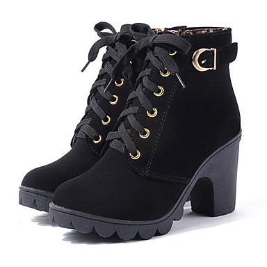 baratos Botas Femininas-Mulheres Botas Salto Robusto Ponta Redonda Couro Ecológico Botas Curtas / Ankle Outono &amp; inverno Preto / Amarelo / Verde