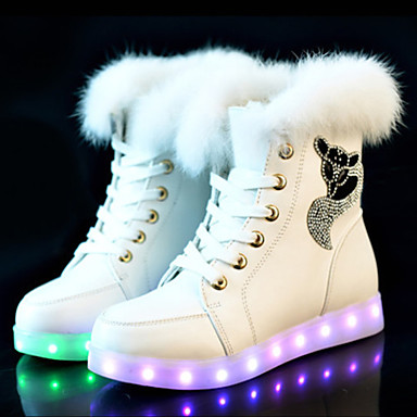 baratos Sapatos Femininos-Mulheres Tênis Sem Salto Ponta Redonda Couro Ecológico Botas Curtas / Ankle LED / Casual Inverno Preto / Branco / Rosa claro