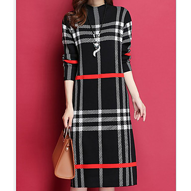 baratos Vestidos Suéter-Mulheres Reto Vestido Listrado Altura dos Joelhos