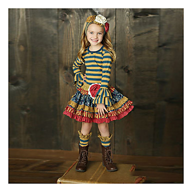 baratos Conjuntos para Meninas-Infantil Para Meninas Básico Listrado Manga Longa Conjunto Arco-íris