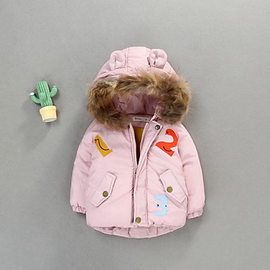 baratos Casacos para Bebês-bebê Para Meninas Moda de Rua Estampado Capa &amp; Casaco Duvet Rosa