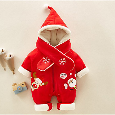 baratos Macacões &amp; Bodies de Bebê-bebê Para Meninas Básico Geométrica / Natal Manga Longa Algodão Peça Única Vermelho / Bébé