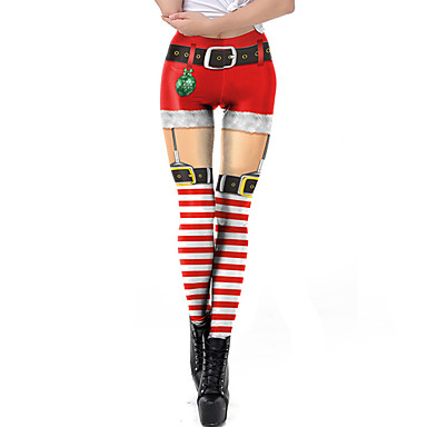 baratos Leggings-Mulheres Natal / Dia a Dia / Ioga Esportivo / Básico Legging - Geométrica, Estampado Cintura Média Vermelho S M L / Inverno / Delgado