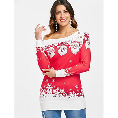 baratos Compras de Natal-Mulheres Básico Moletom Estampa Colorida