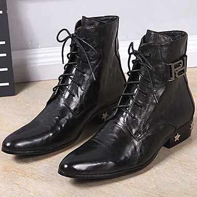 baratos Botas Masculinas-Homens Sapatas de novidade Pele Napa Inverno / Outono &amp; inverno Vintage / Formais Botas Manter Quente Botas Curtas / Ankle Preto / Festas &amp; Noite