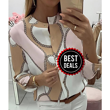 baratos Blusas Femininas-Mulheres Blusa Geométrica Rosa