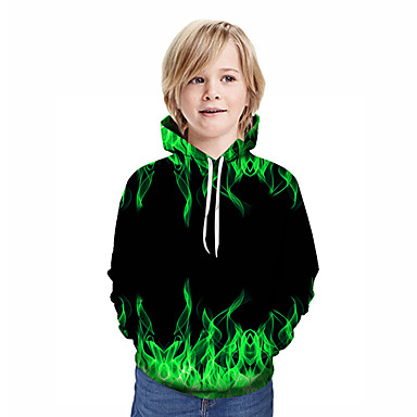 baratos Moletons Para Meninos-Infantil Para Meninos Activo Moda de Rua Geométrica 3D Retalhos Estampado Manga Longa Moleton &amp; Blusa de Frio Verde