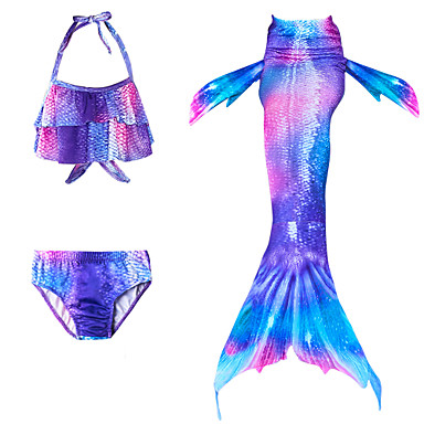 baratos Roupas de Meninas-Infantil Para Meninas Activo Estilo bonito Pequena Sereia Geométrica Sem Manga Roupa de Banho Roxo
