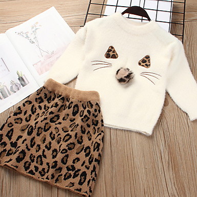 baratos Conjuntos para Bebês-bebê Para Meninas Moda de Rua Leopardo Manga Longa Padrão Conjunto Vermelho / Bébé