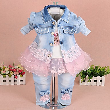 baratos Conjuntos para Bebês-bebê Para Meninas Moda de Rua Estampa Colorida Manga Longa Padrão Conjunto Amarelo