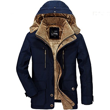 baratos Roupa de Exterior de Homem-Homens Diário Outono &amp; inverno Longo Jaqueta, Sólido Com Capuz Manga Longa Poliéster Verde Tropa / Marron / Azul Marinha