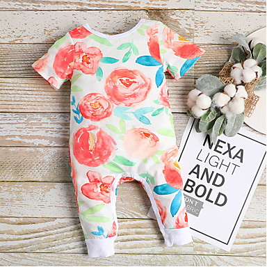 baratos Macacões &amp; Bodies de Bebê-2pçs bebê Para Meninas Activo / Básico Estampado Estampado Manga Curta Jardineira &amp; Macacão Rosa