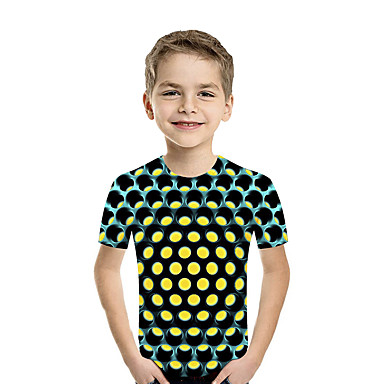 baratos Camisas para Meninos-Infantil Bébé Para Meninos Activo Básico Geométrica Estampado Estampa Colorida Estampado Manga Curta Camiseta Fúcsia