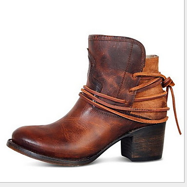 baratos Botas Femininas-Mulheres Botas Salto Robusto Dedo Apontado Couro Ecológico Botas Curtas / Ankle Outono &amp; inverno Preto / Marron