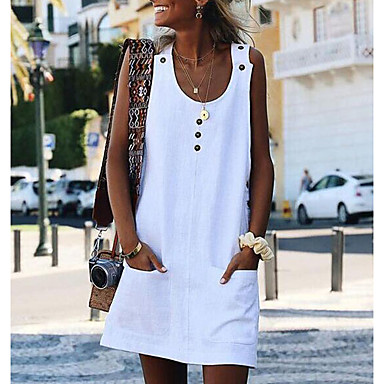 baratos Mini Vestidos-Mulheres Tamanhos Grandes Shift Dress Mini Vestido - Sem Manga Bolsos Verão Casual Praia Branco Azul Amarelo Fúcsia Laranja Azul Claro S M L XL XXL XXXL XXXXL XXXXXL