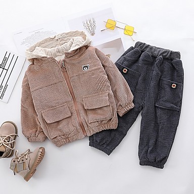 baratos Conjuntos para Para Meninos Bebês-bebê Para Meninos Moda de Rua Estampado Manga Longa Padrão Conjunto Rosa