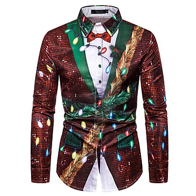 baratos Camisas Masculinas-Homens Camisa Social Gráfico Vinho